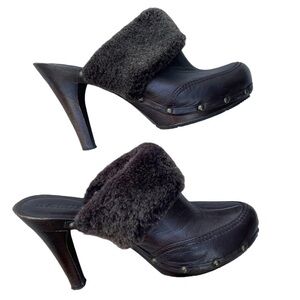 Bally Brown Leather Upper with Fur Mule & Clogs Size: 37.5 Made‎ in Italy